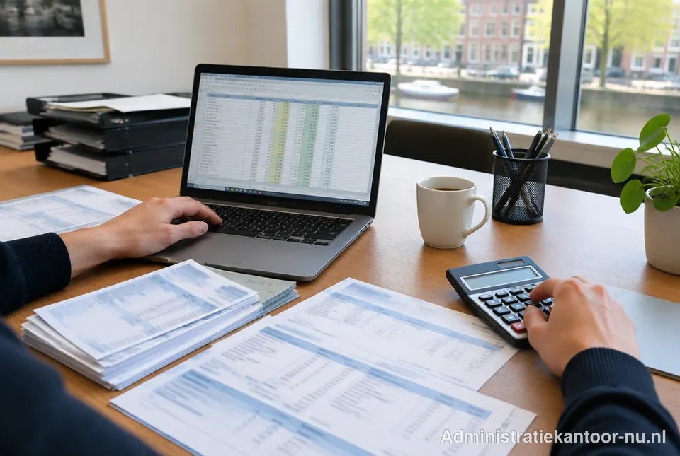 Loonstroken en een laptop met salarissoftware